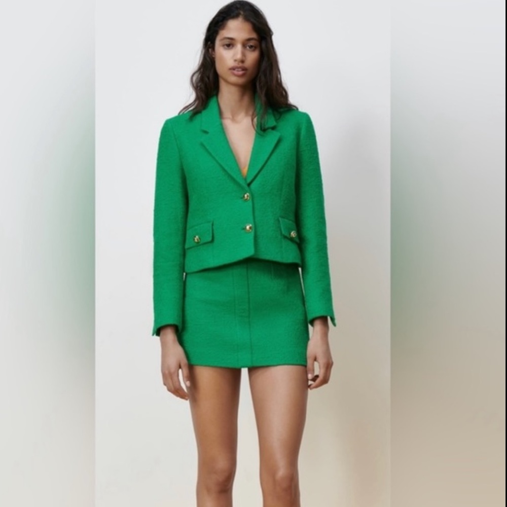 Zara green tweed suit in size small